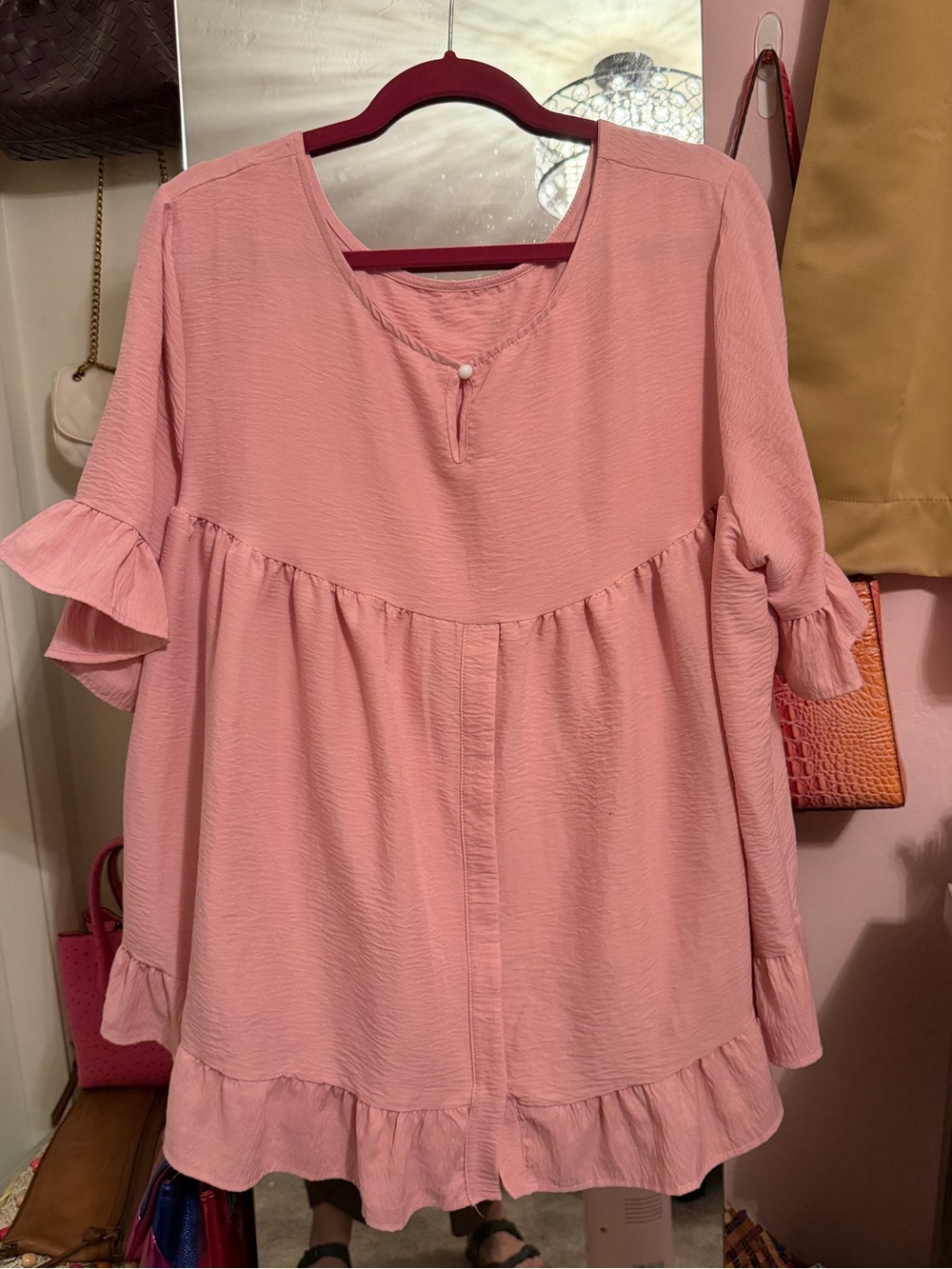 Women’s Pink Ruffle Peasant Top